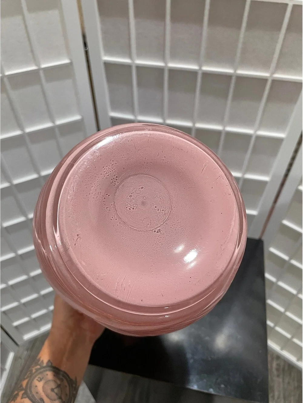 Vintage Pink Glass Art Deco Style Vase with Ribbed Design